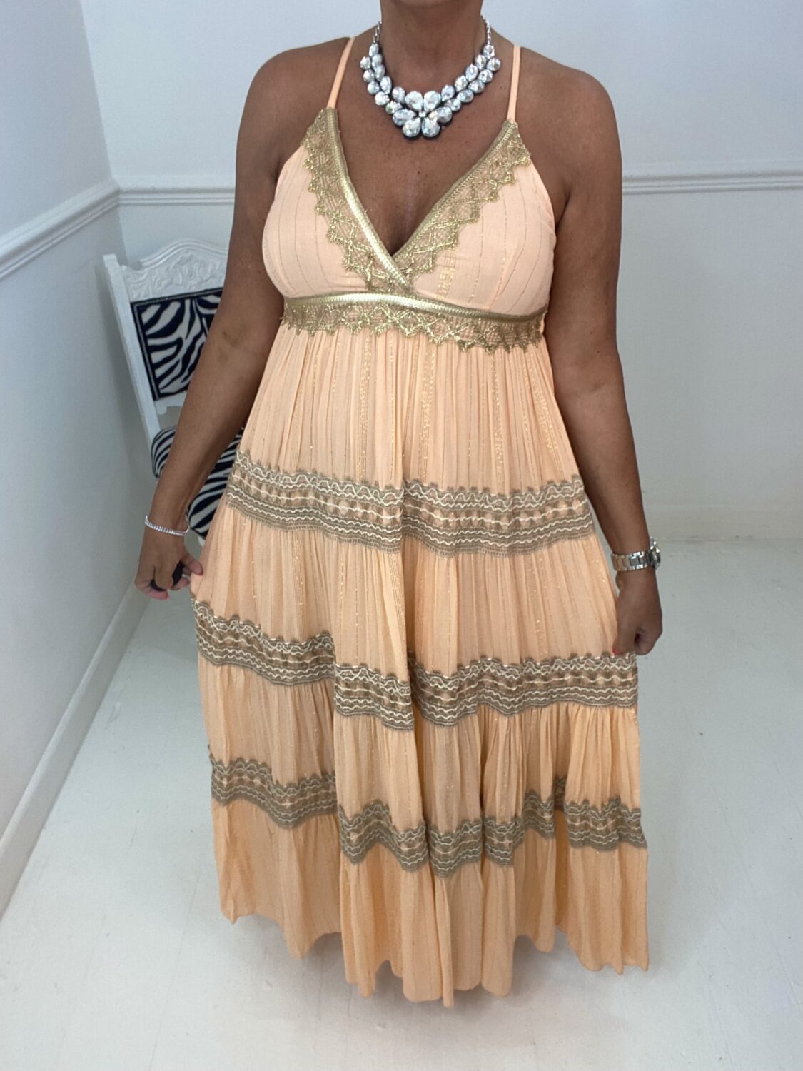 PEACH GOLD STRAPPY MAXI DRESS | Sparkles Boutique