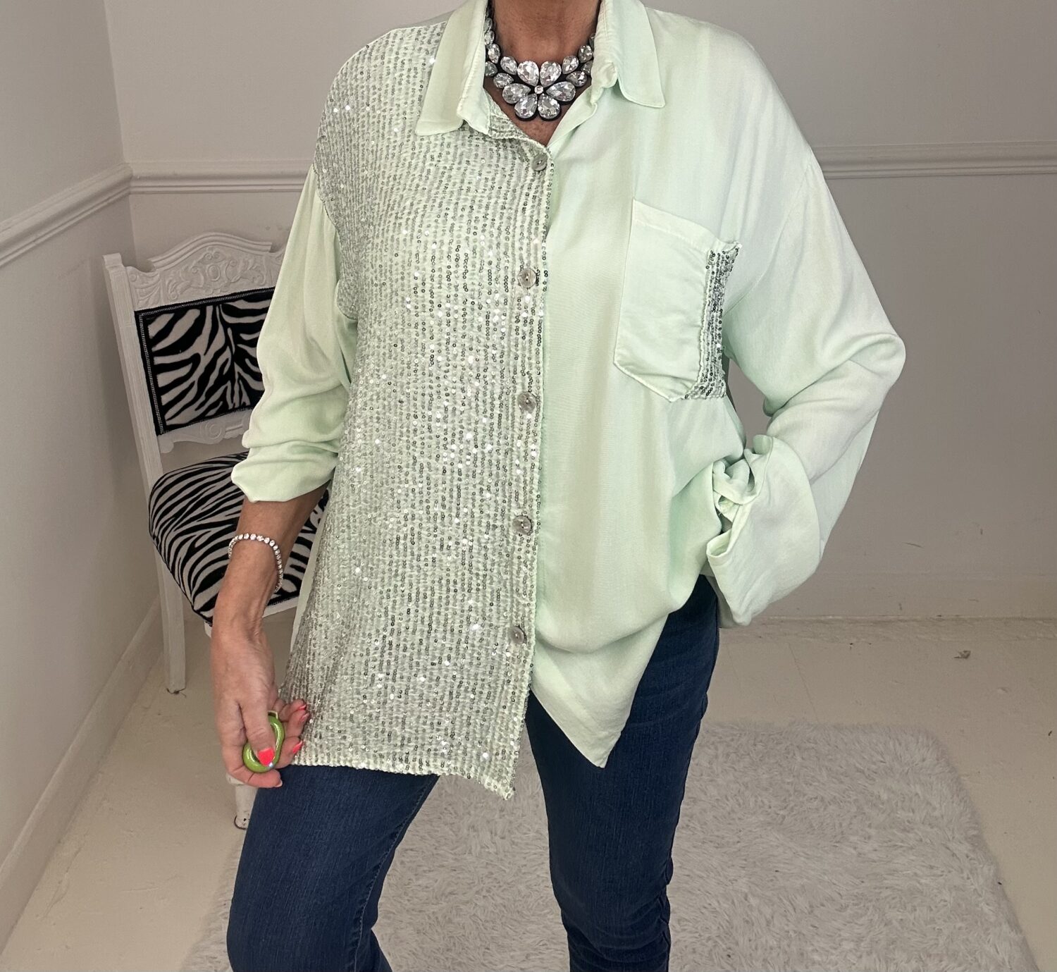 MINT SUPER SPARKLY POCKET SHIRT