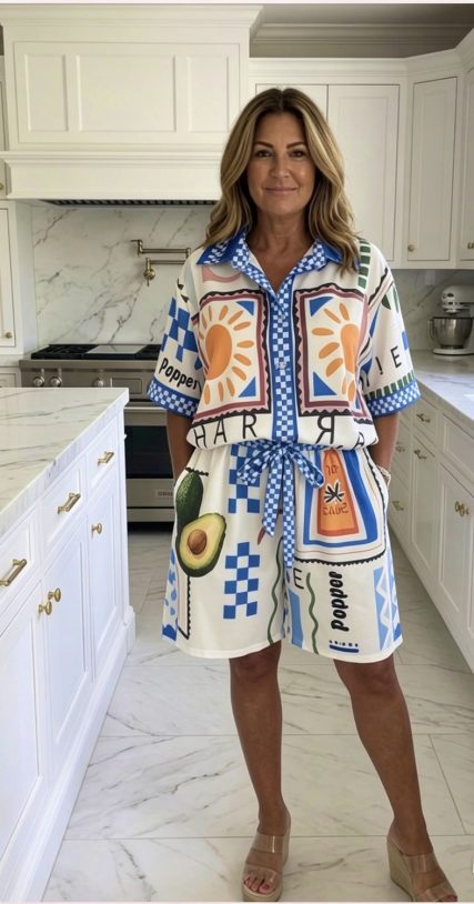 COBALT BLUE PATTERNED SHIRT & SHORT SET